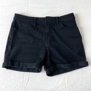 High-Waist Black Roll-Up Denim Shorts